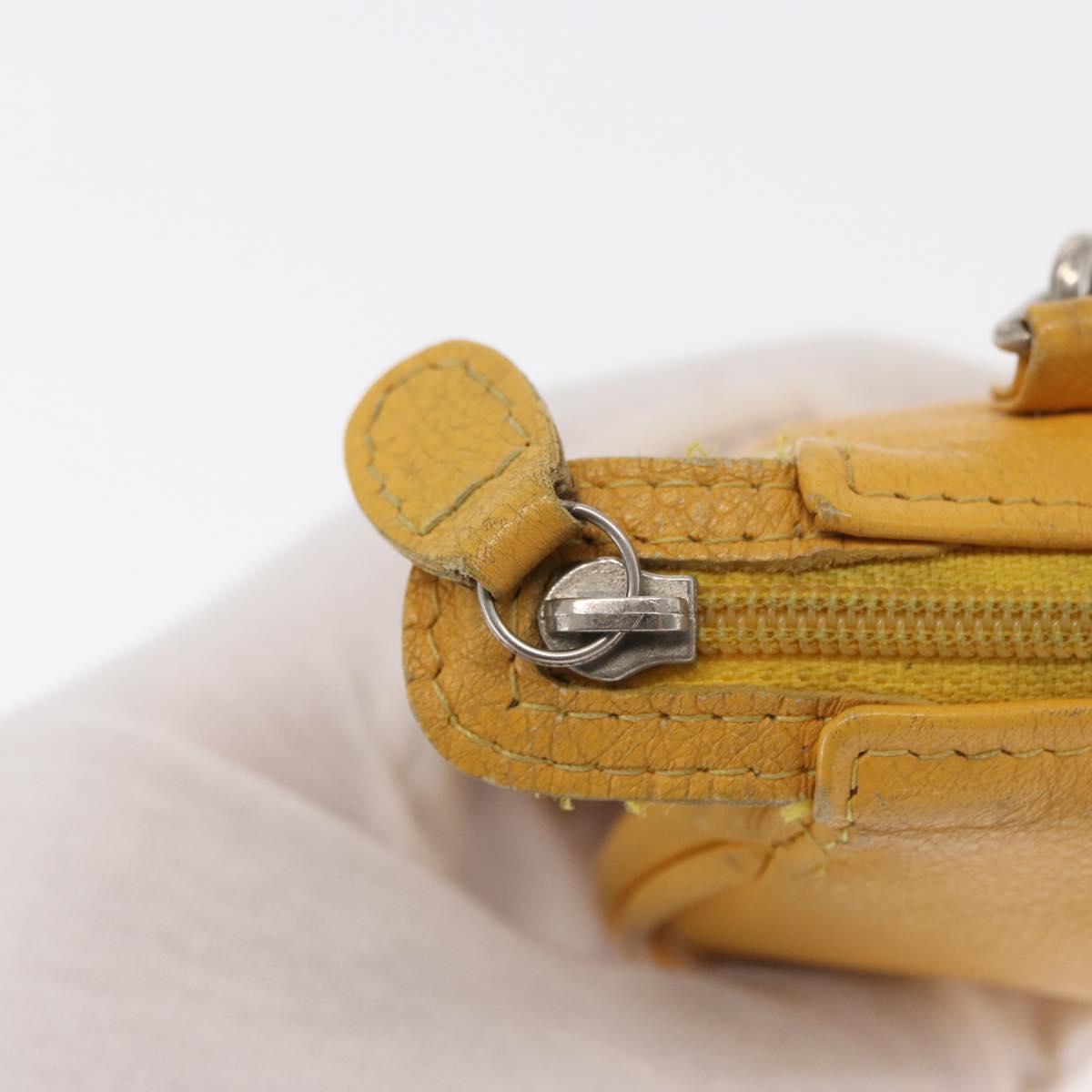 Christian Dior Shoulder Pouch Bag Leather Yellow Silver Auth bs33120