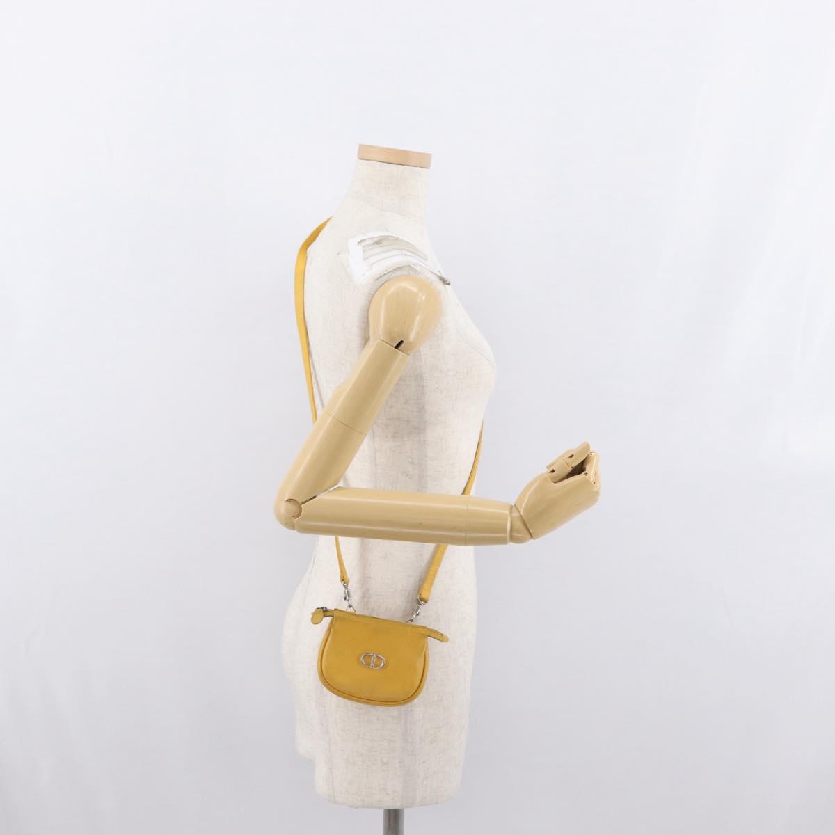Christian Dior Shoulder Pouch Bag Leather Yellow Silver Auth bs33120