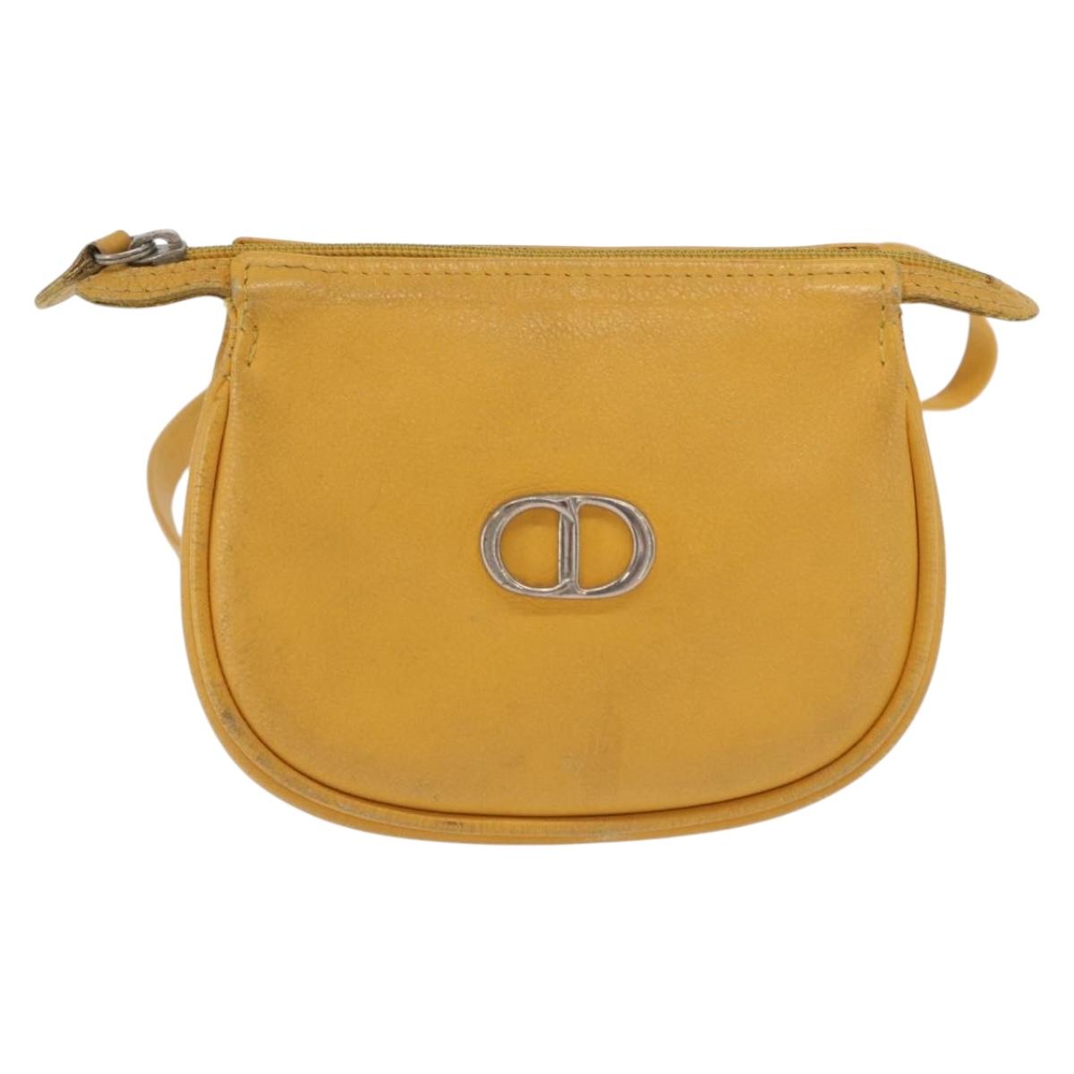 Christian Dior Shoulder Pouch Bag Leather Yellow Silver Auth bs33120