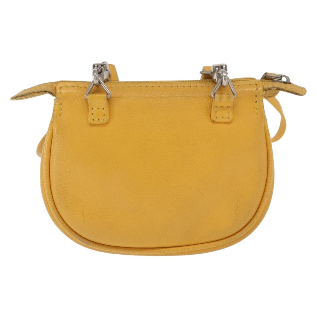 Christian Dior Shoulder Pouch Bag Leather Yellow Silver Auth bs33120