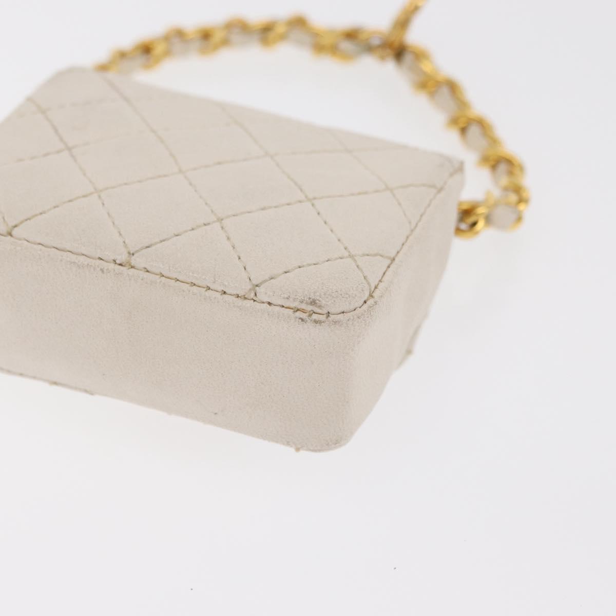 CHANEL Matelasse Key Holder Lamb Skin White Gold CC Auth bs33121