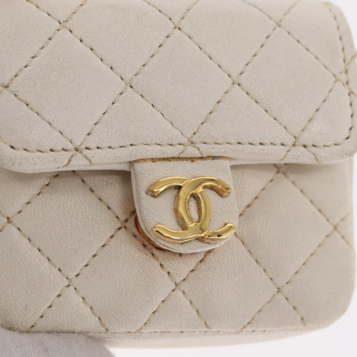 CHANEL Matelasse Key Holder Lamb Skin White Gold CC Auth bs33121