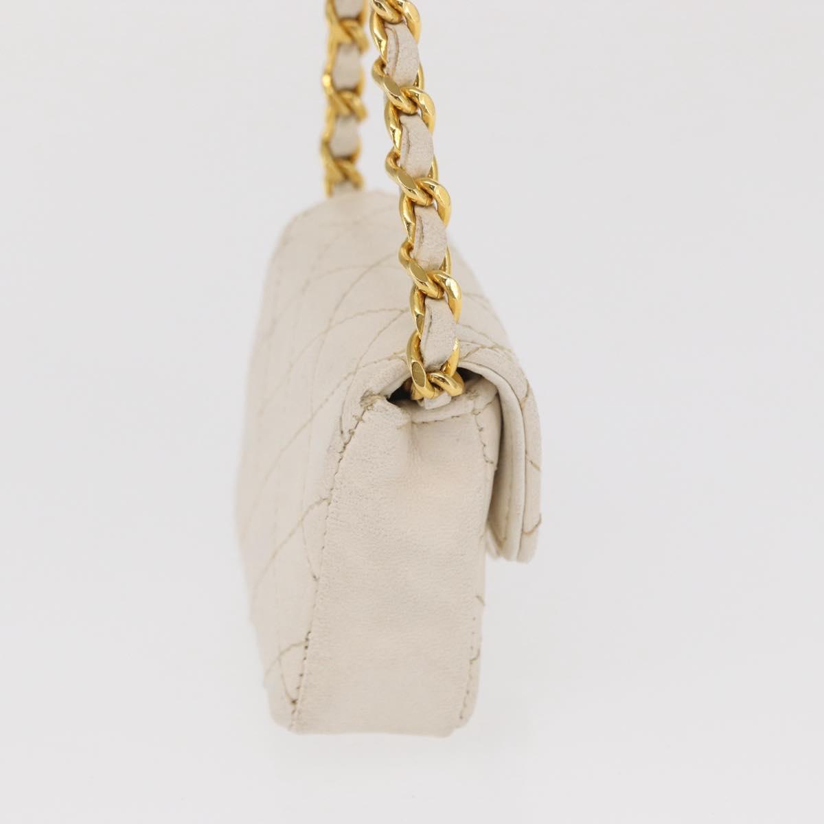 CHANEL Matelasse Key Holder Lamb Skin White Gold CC Auth bs33121