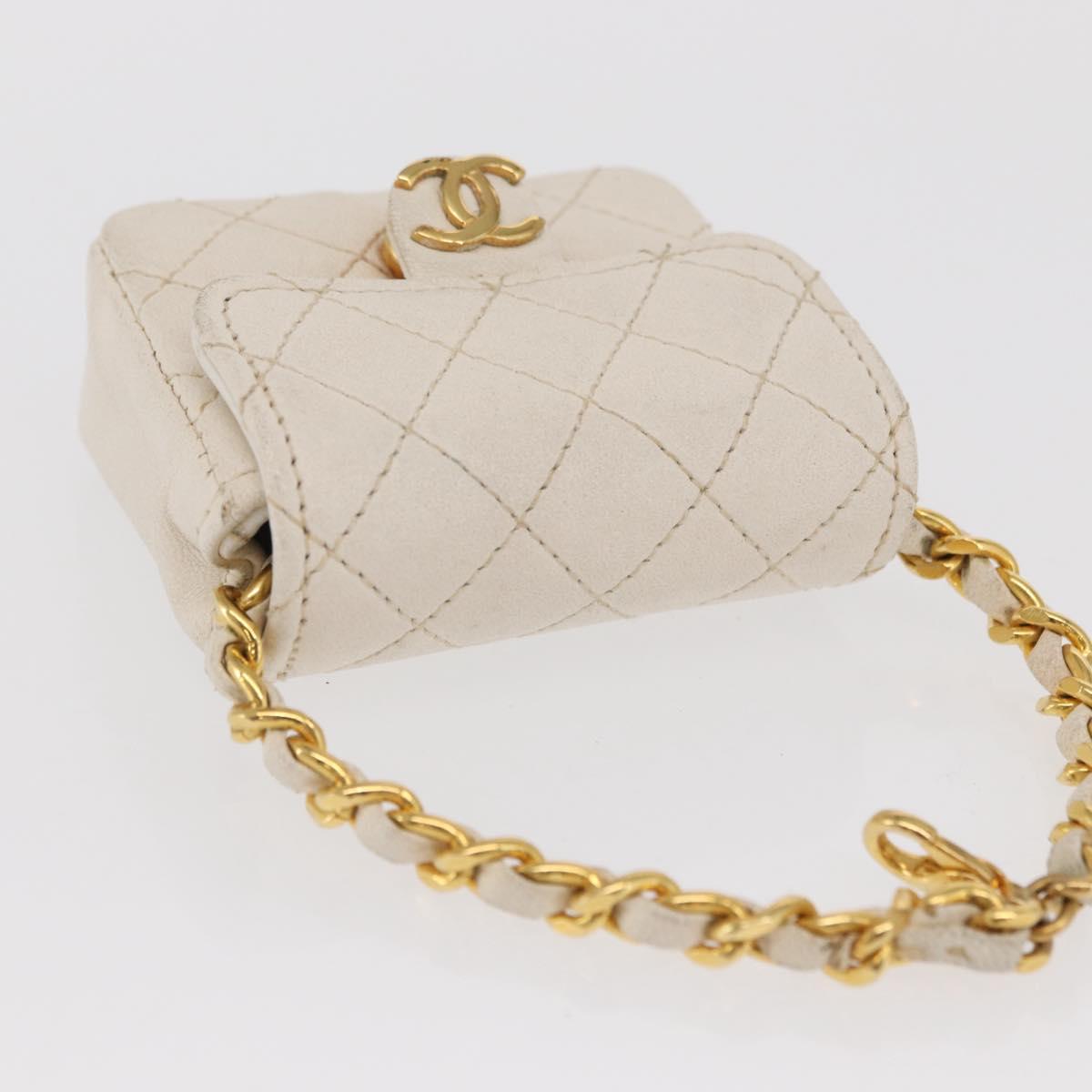 CHANEL Matelasse Key Holder Lamb Skin White Gold CC Auth bs33121