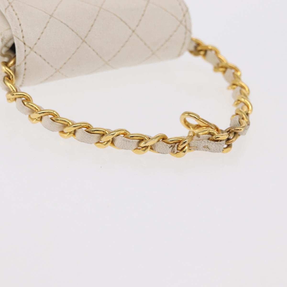 CHANEL Matelasse Key Holder Lamb Skin White Gold CC Auth bs33121