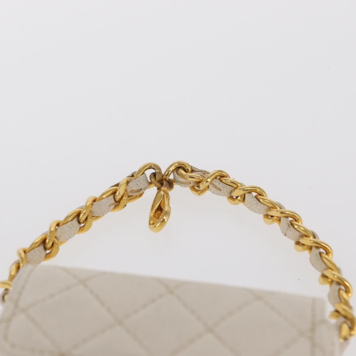 CHANEL Matelasse Key Holder Lamb Skin White Gold CC Auth bs33121