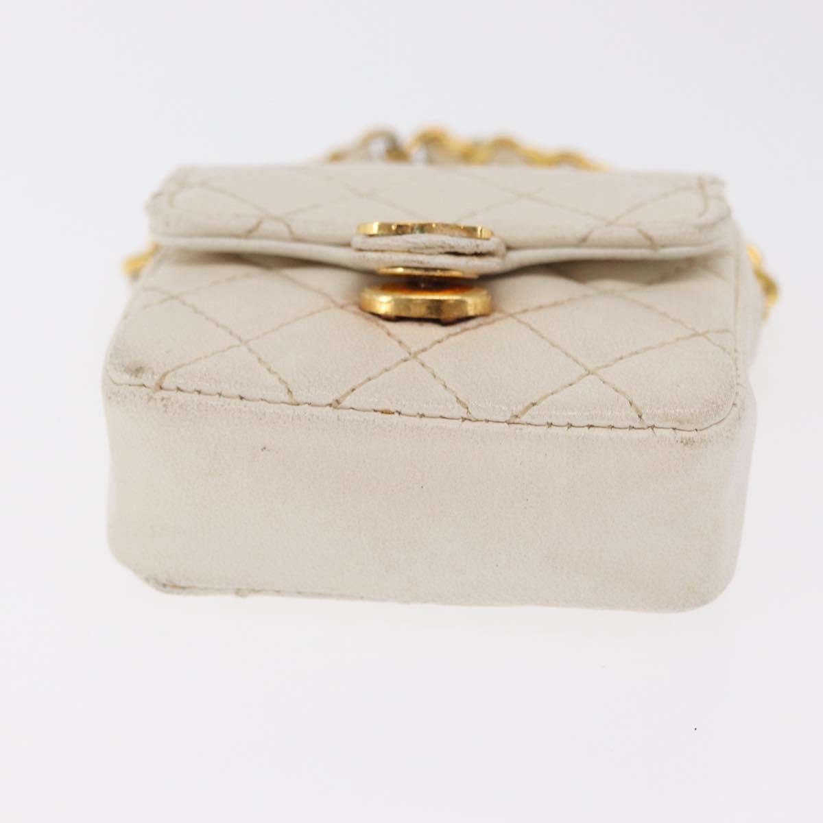 CHANEL Matelasse Key Holder Lamb Skin White Gold CC Auth bs33121