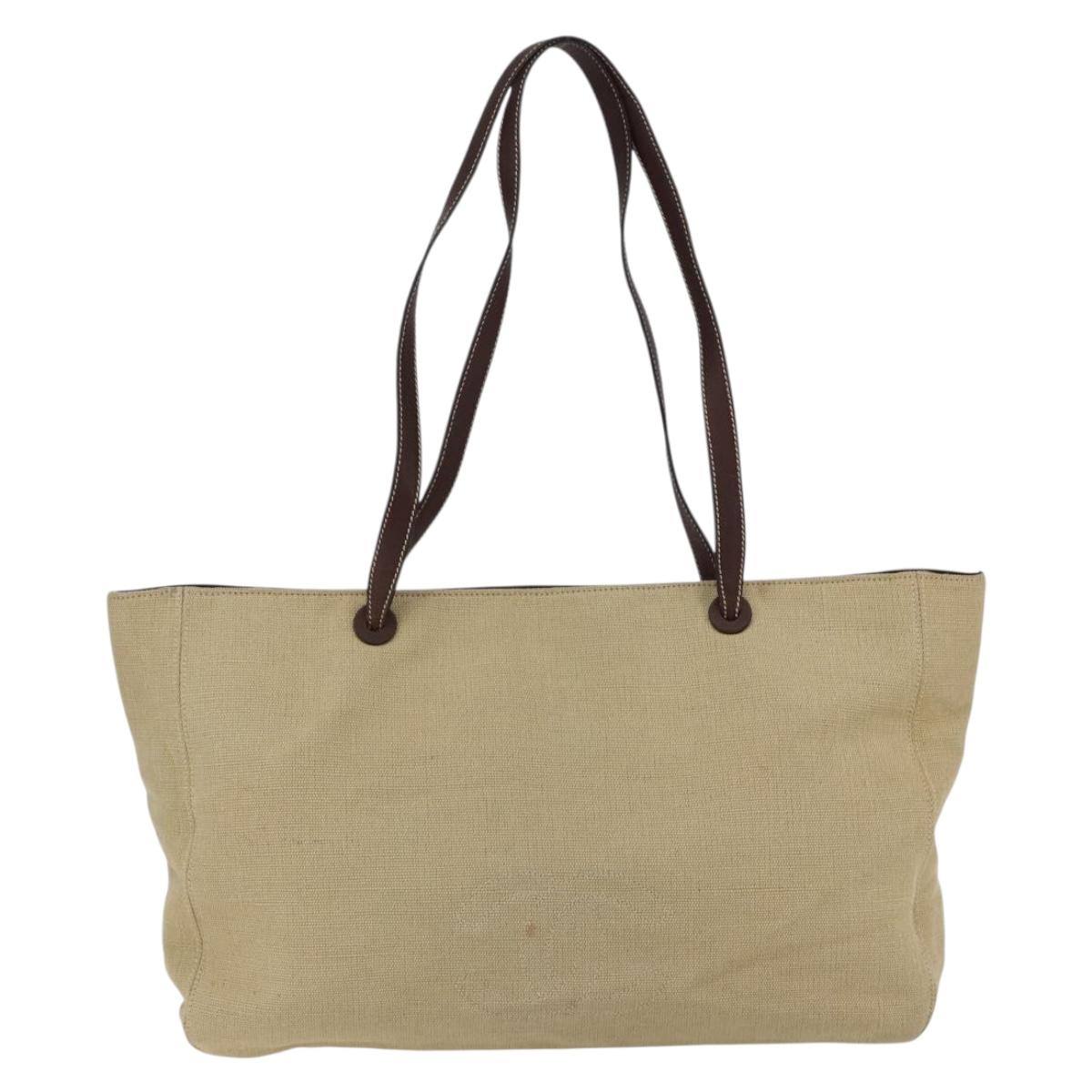 CHANEL Tote Bag Canvas Beige Gold CC Auth bs33123