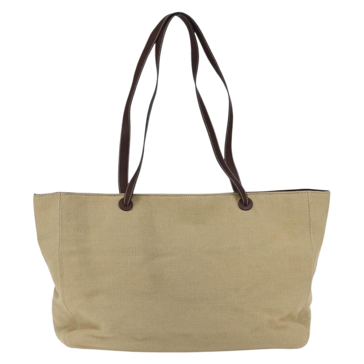 CHANEL Tote Bag Canvas Beige Gold CC Auth bs33123
