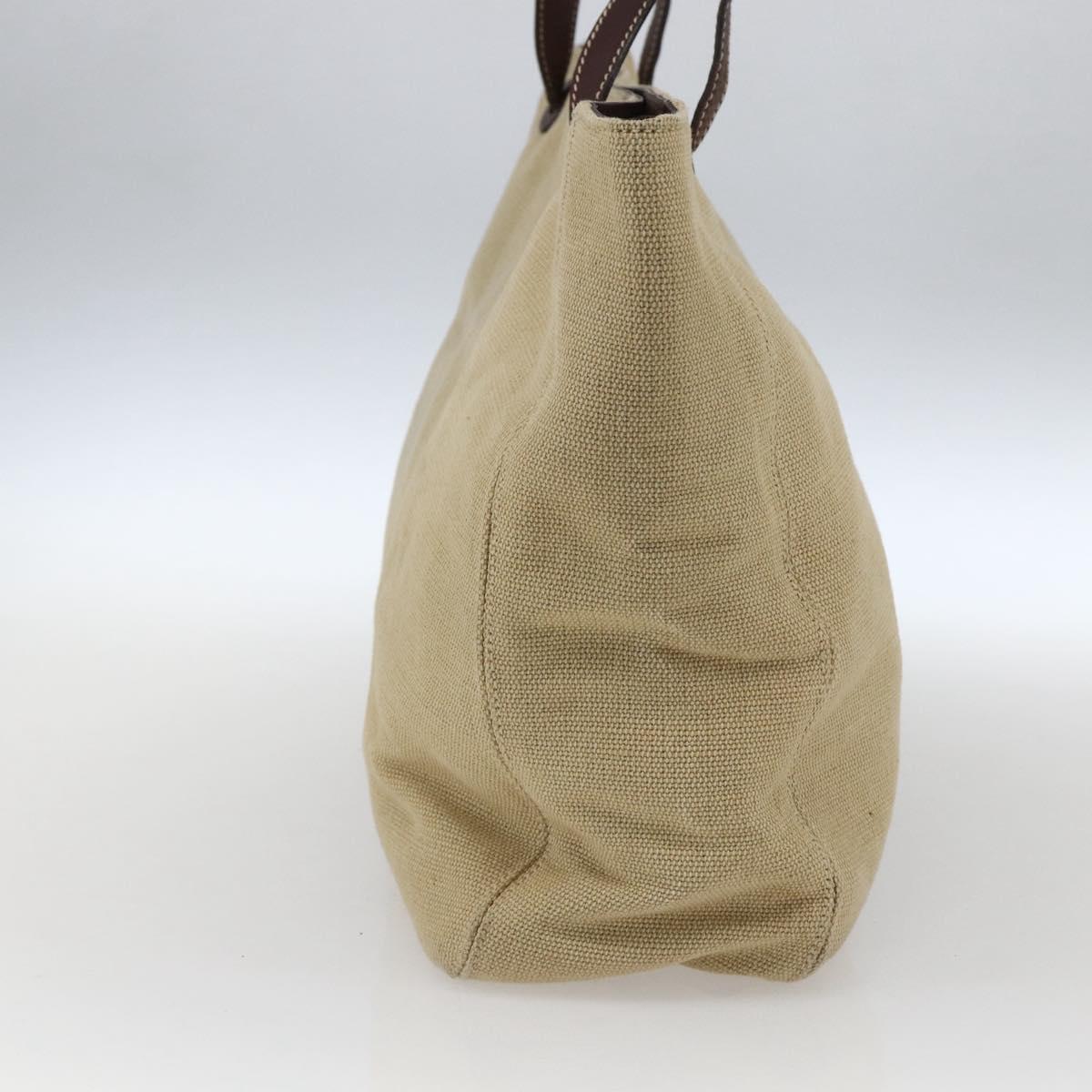 CHANEL Tote Bag Canvas Beige Gold CC Auth bs33123