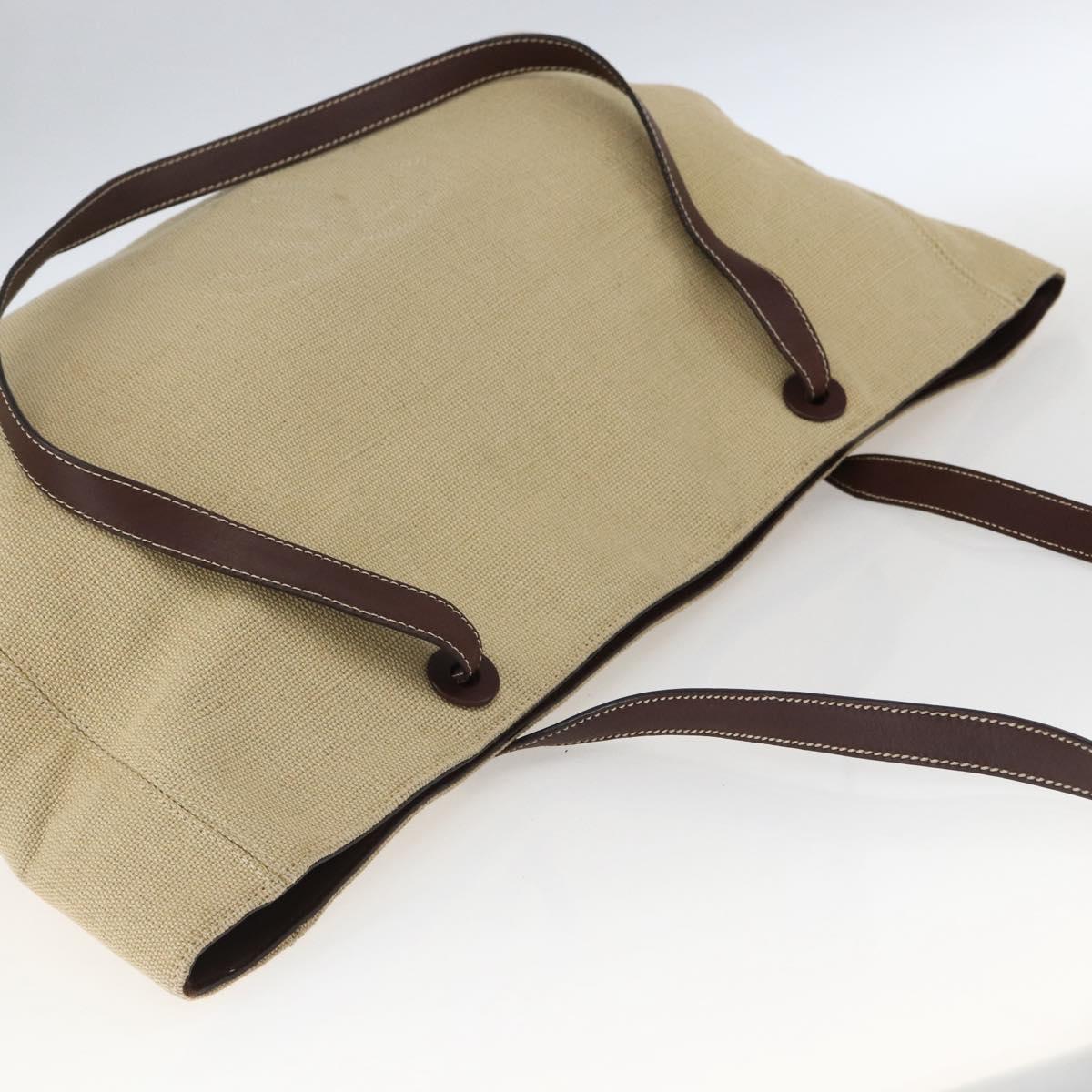 CHANEL Tote Bag Canvas Beige Gold CC Auth bs33123