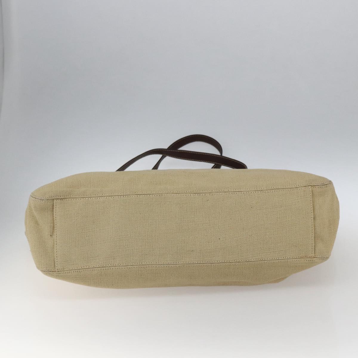 CHANEL Tote Bag Canvas Beige Gold CC Auth bs33123