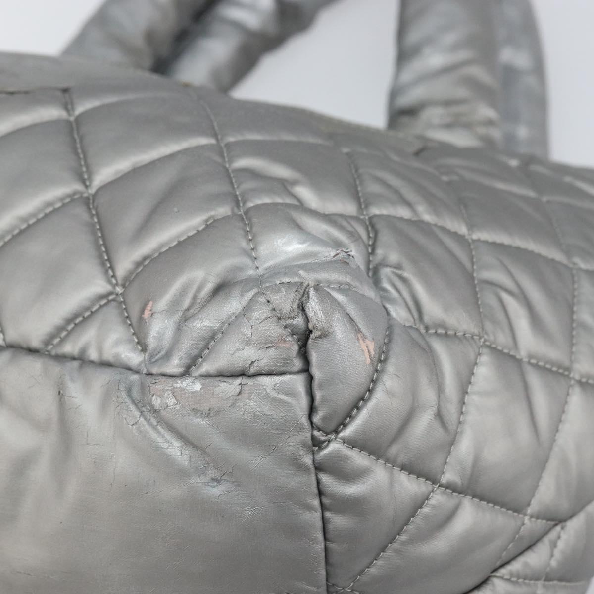 CHANEL Cococoon Tote Bag Coated Canvas Silver CC Auth bs33124