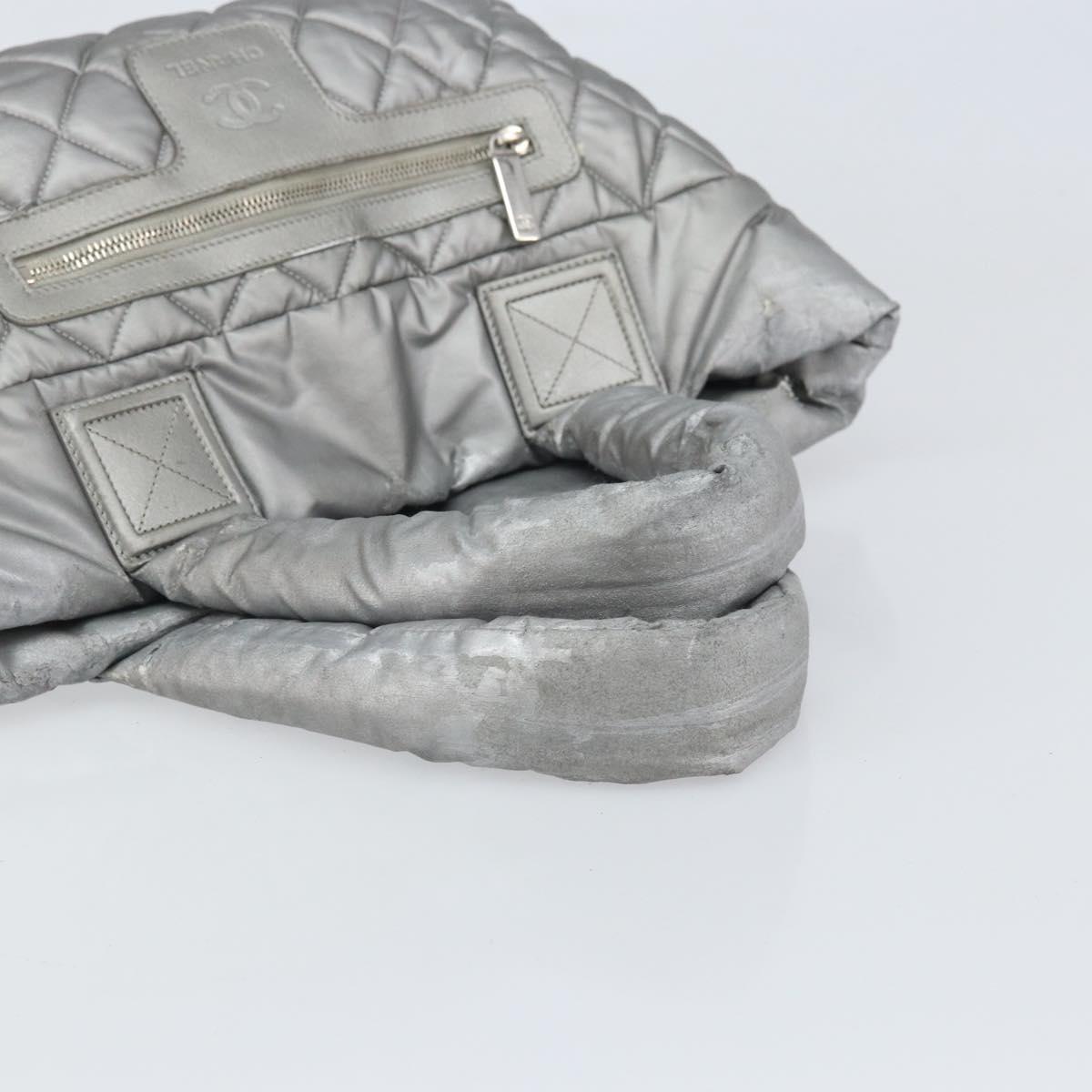 CHANEL Cococoon Tote Bag Coated Canvas Silver CC Auth bs33124