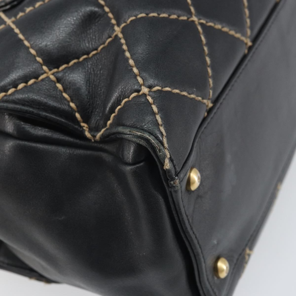 CHANEL Hand Bag Leather Black Gold CC Auth bs33126