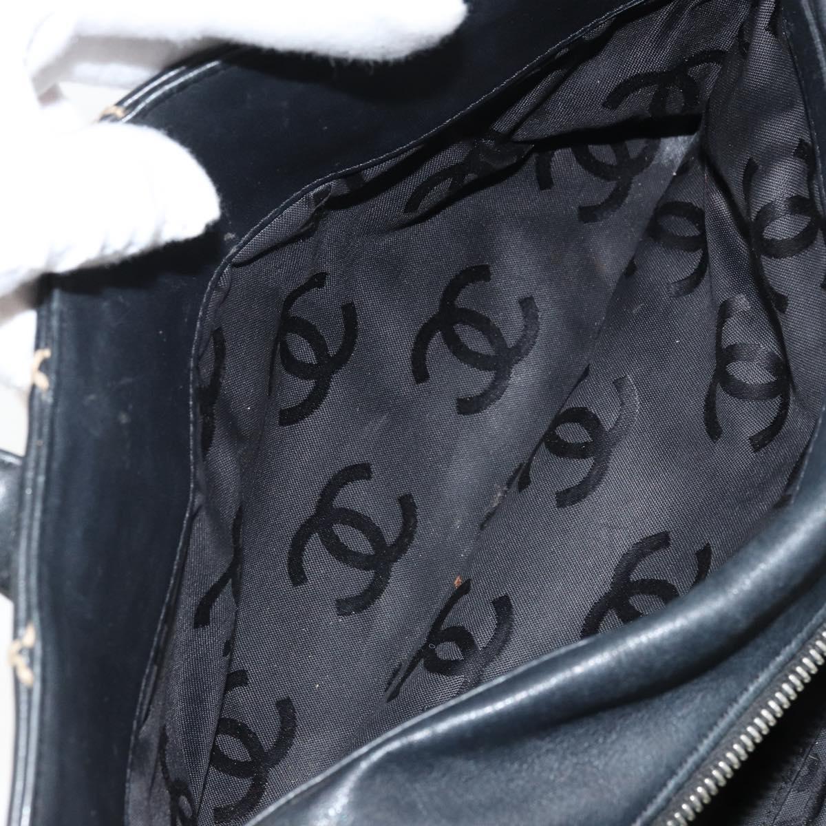 CHANEL Hand Bag Leather Black Gold CC Auth bs33126