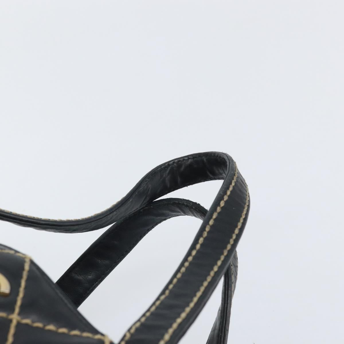 CHANEL Hand Bag Leather Black Gold CC Auth bs33126