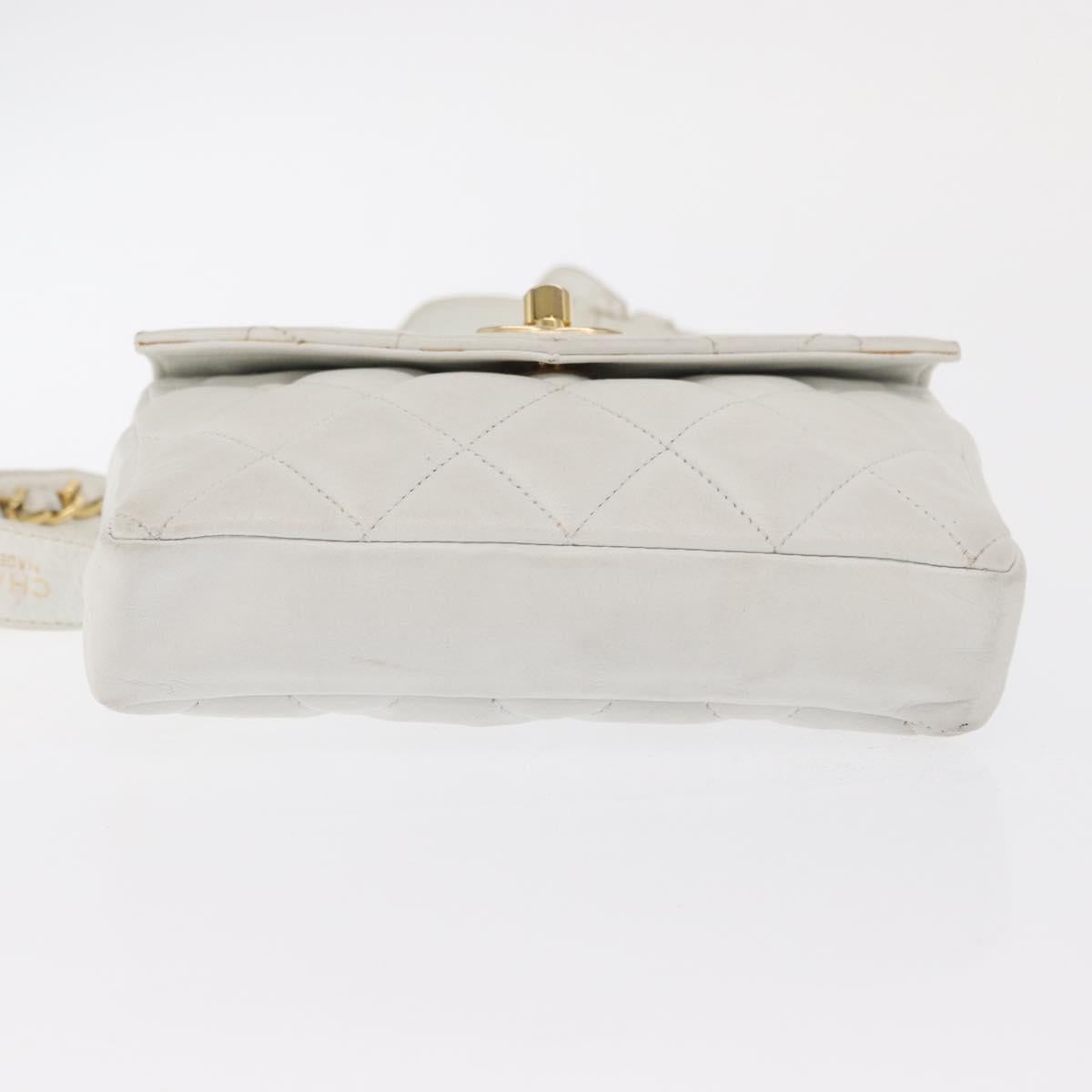 CHANEL Waist bag Lamb Skin Gold White CC Auth bs33133