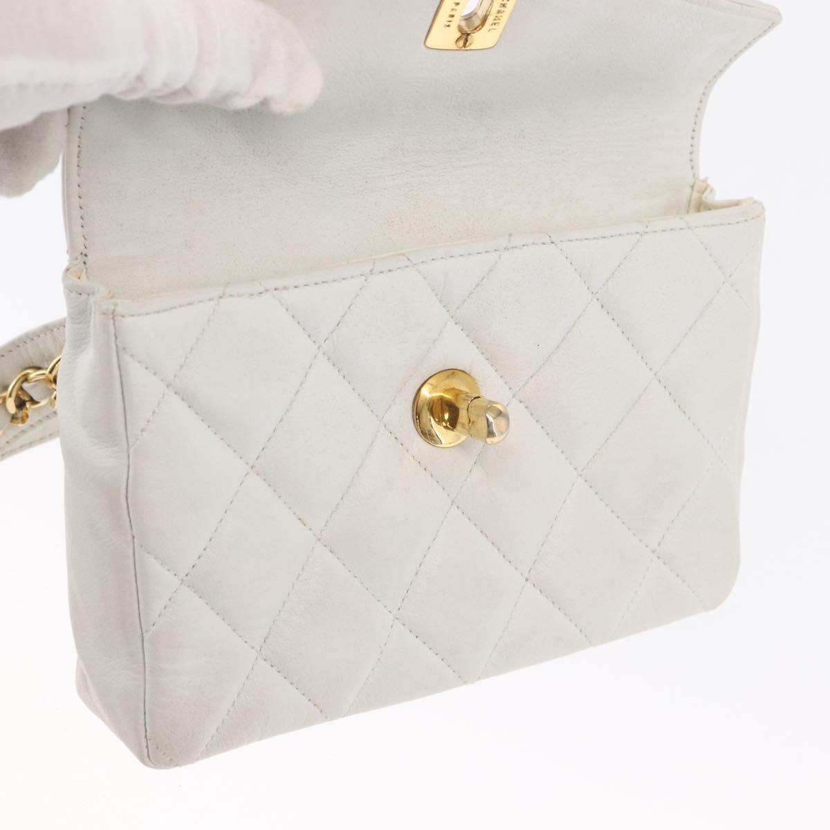 CHANEL Waist bag Lamb Skin Gold White CC Auth bs33133