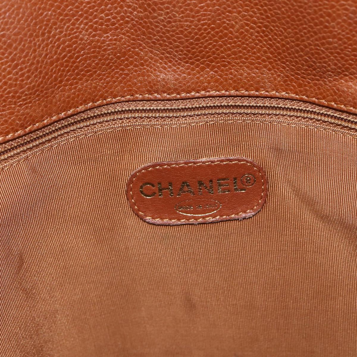 CHANEL Tote Bag Caviar Skin Brown Gold CC Auth bs33137