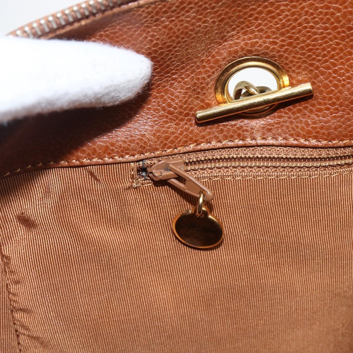 CHANEL Tote Bag Caviar Skin Brown Gold CC Auth bs33137