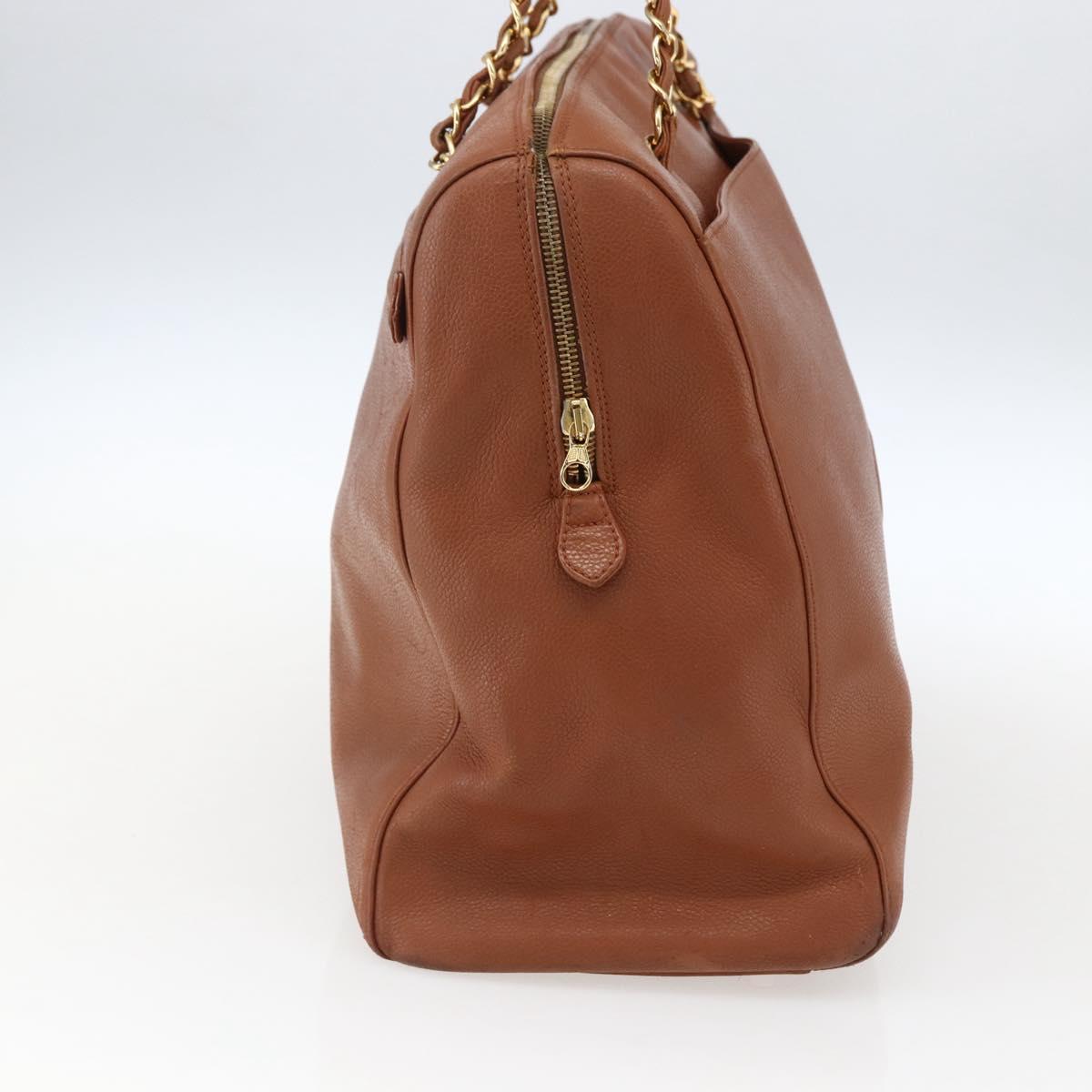 CHANEL Tote Bag Caviar Skin Brown Gold CC Auth bs33137
