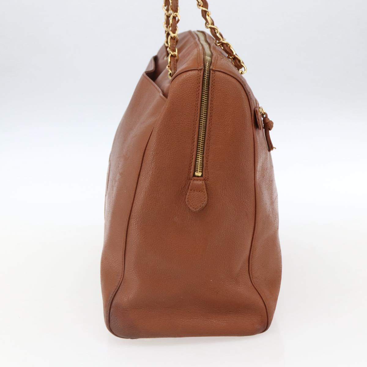 CHANEL Tote Bag Caviar Skin Brown Gold CC Auth bs33137