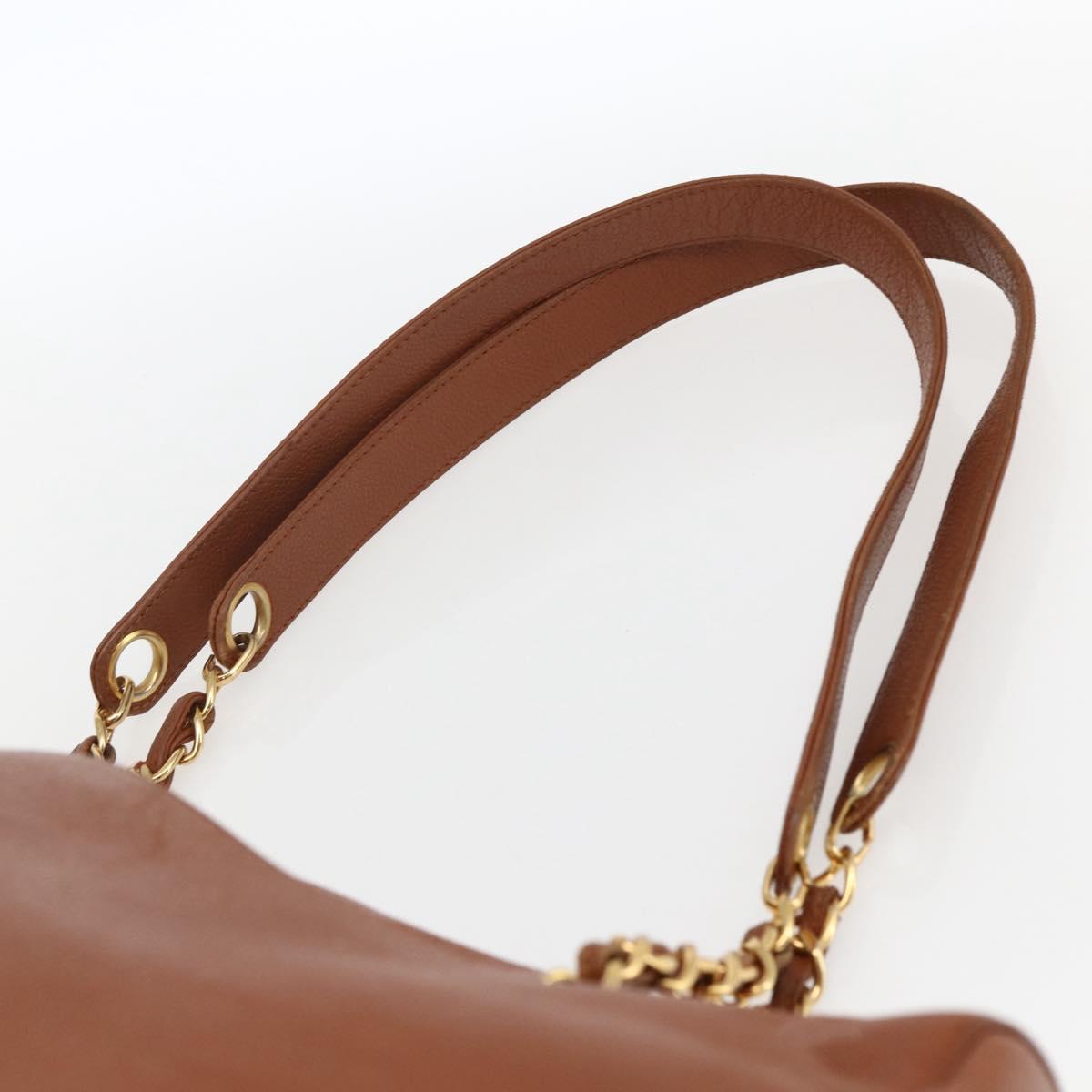 CHANEL Tote Bag Caviar Skin Brown Gold CC Auth bs33137