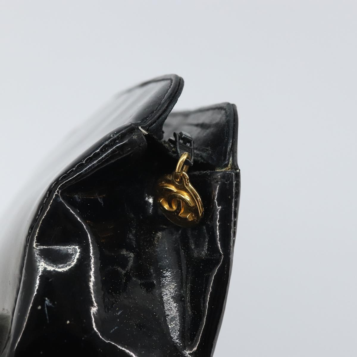 CHANEL Pouch Patent leather Black Gold CC Auth bs33138
