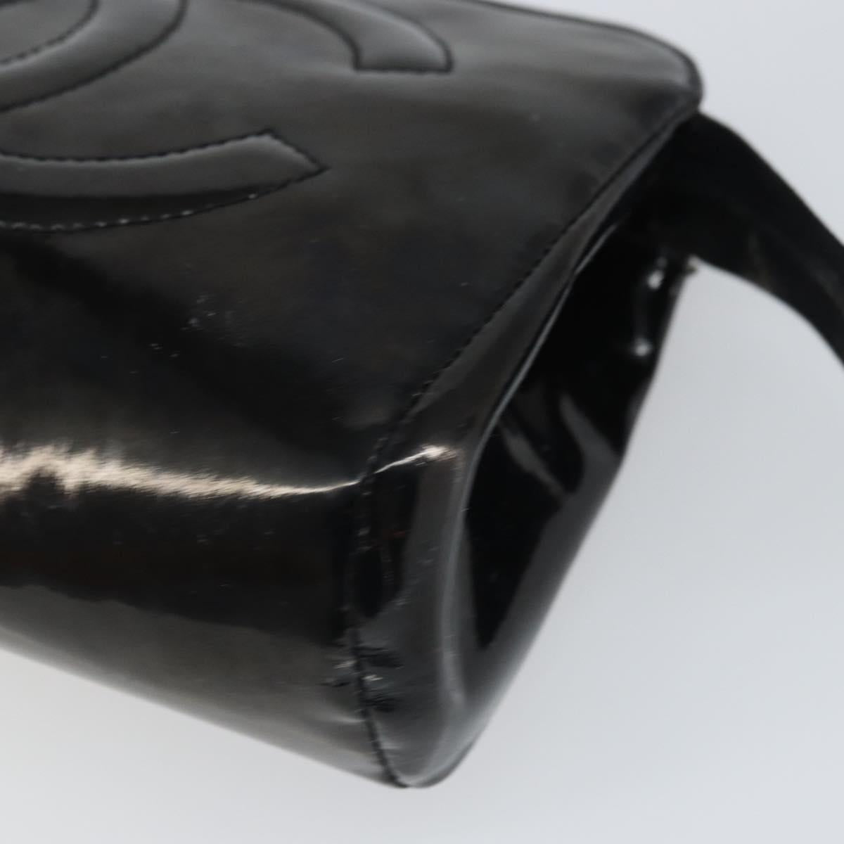 CHANEL Pouch Patent leather Black Gold CC Auth bs33138