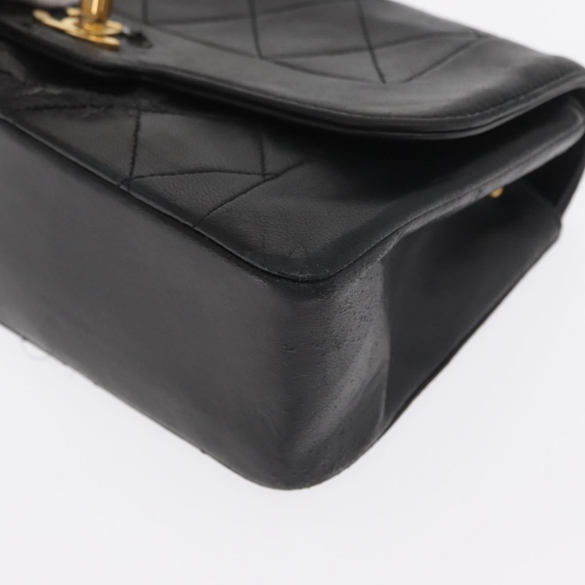 CHANEL Matelasse Chain Shoulder Bag Lamb Skin Black Gold CC Auth bs33139