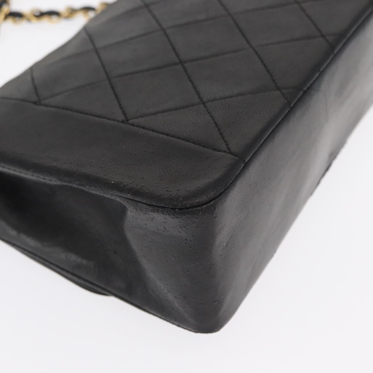 CHANEL Matelasse Chain Shoulder Bag Lamb Skin Black Gold CC Auth bs33139