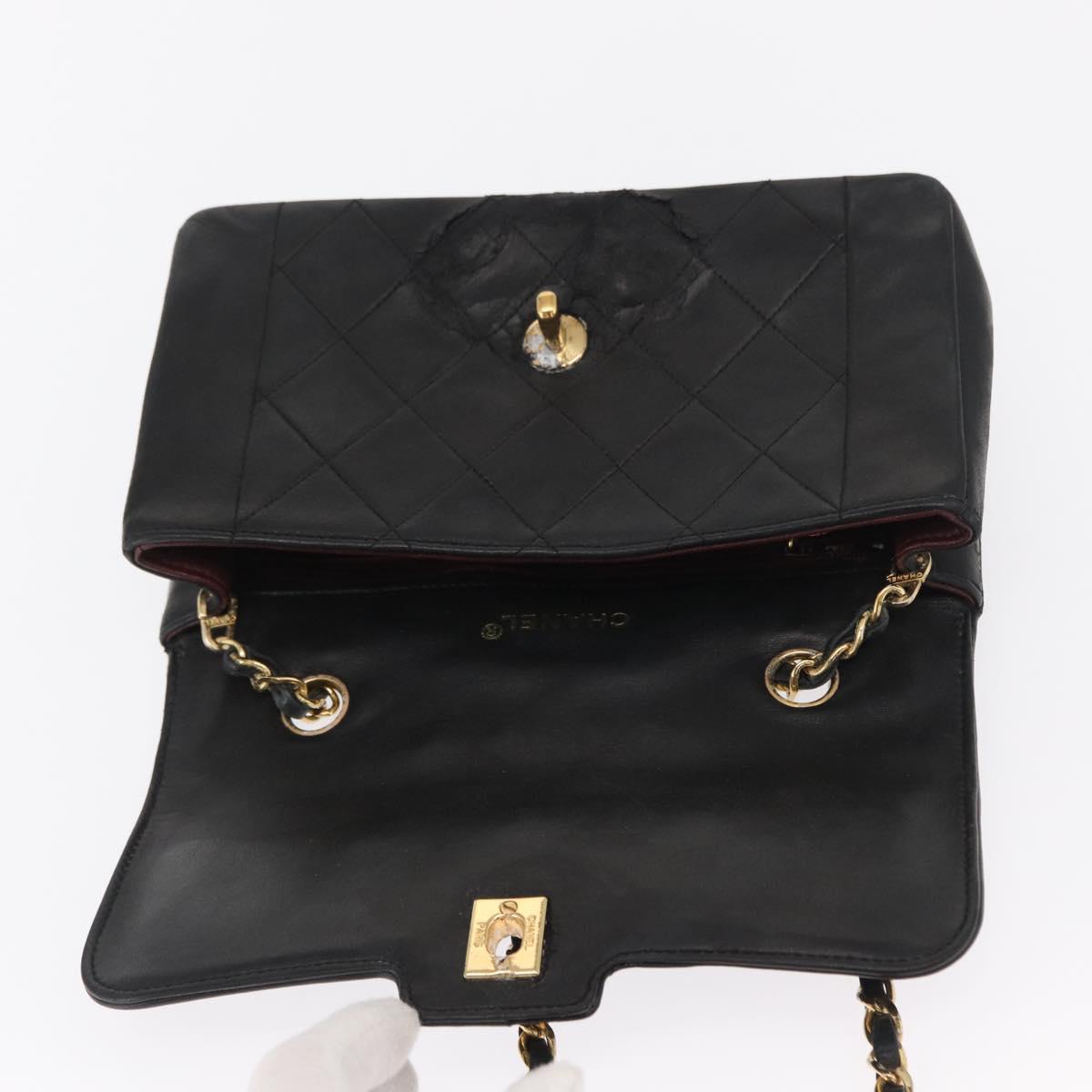 CHANEL Matelasse Chain Shoulder Bag Lamb Skin Black Gold CC Auth bs33139