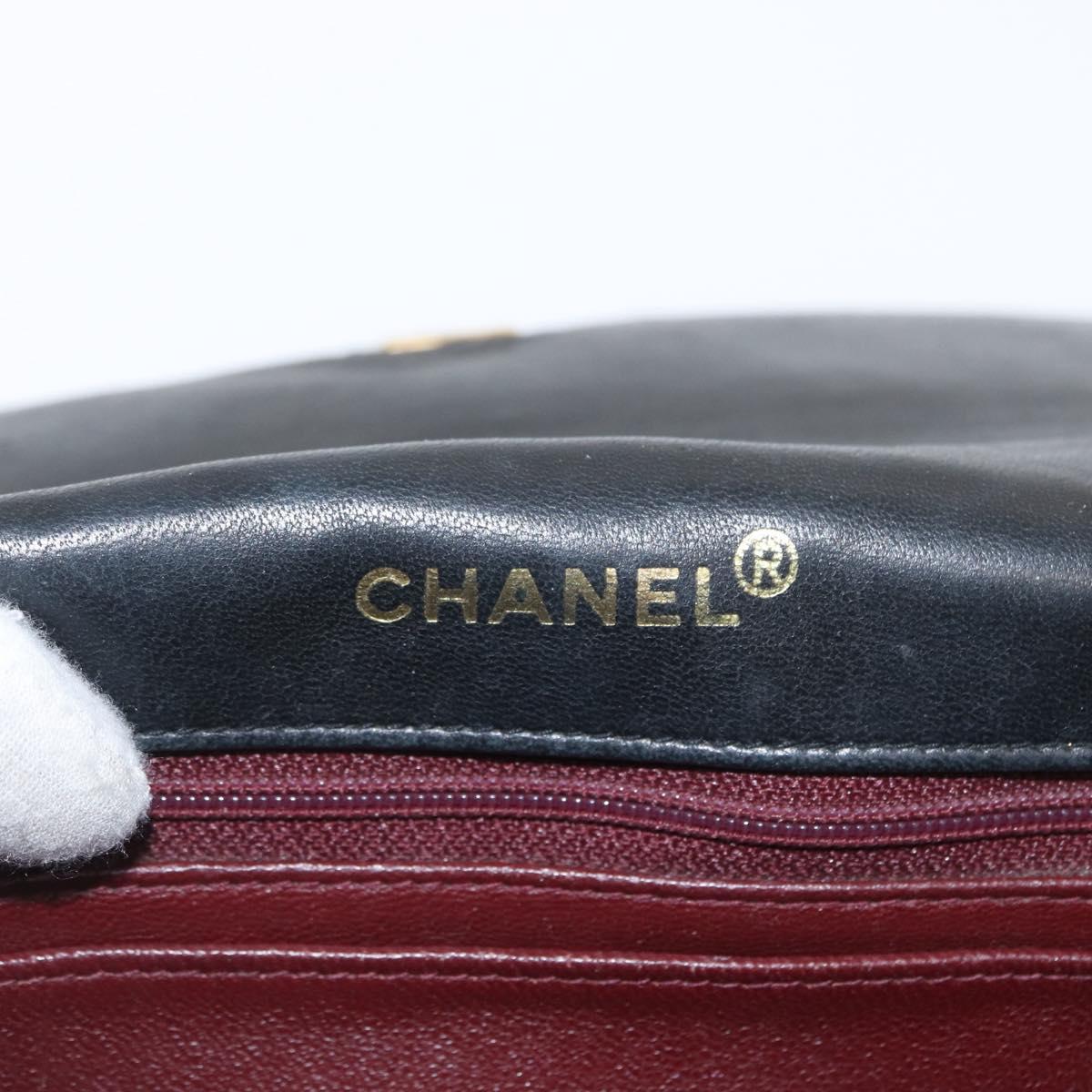 CHANEL Matelasse Chain Shoulder Bag Lamb Skin Black Gold CC Auth bs33139