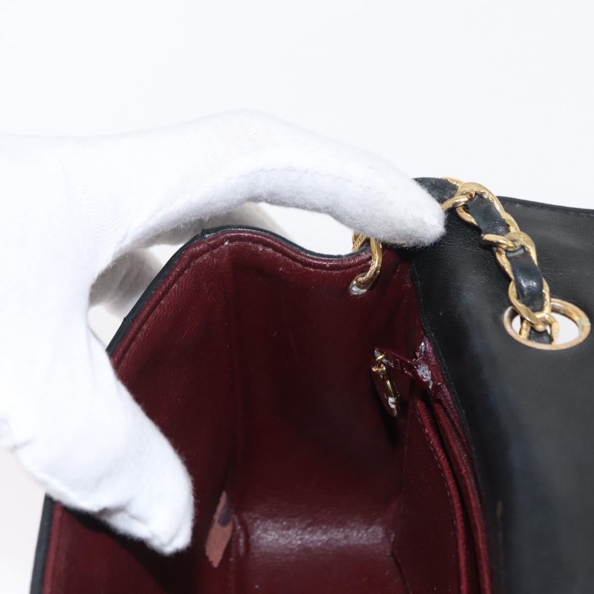 CHANEL Matelasse Chain Shoulder Bag Lamb Skin Black Gold CC Auth bs33139