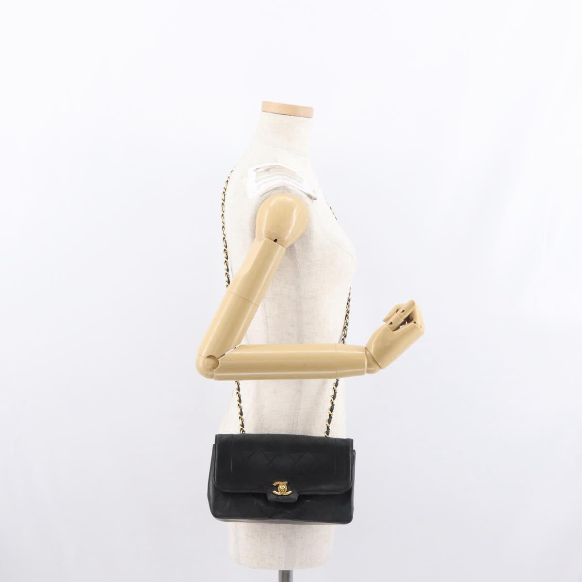 CHANEL Matelasse Chain Shoulder Bag Lamb Skin Black Gold CC Auth bs33139