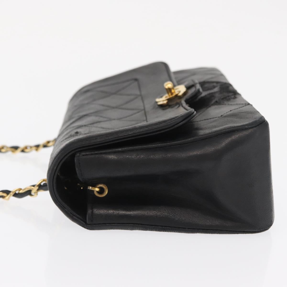 CHANEL Matelasse Chain Shoulder Bag Lamb Skin Black Gold CC Auth bs33139