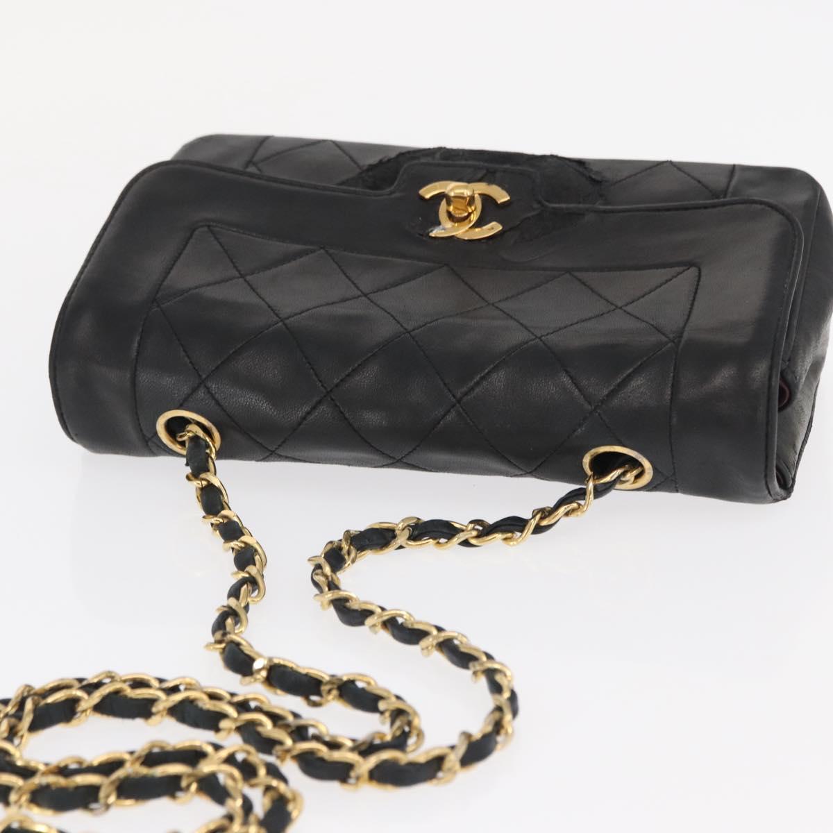 CHANEL Matelasse Chain Shoulder Bag Lamb Skin Black Gold CC Auth bs33139