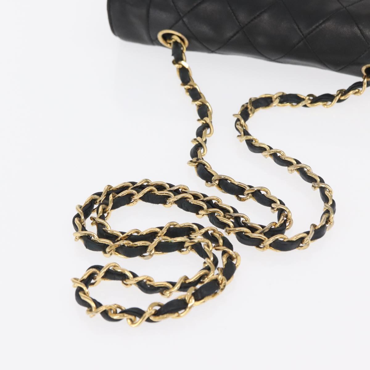 CHANEL Matelasse Chain Shoulder Bag Lamb Skin Black Gold CC Auth bs33139