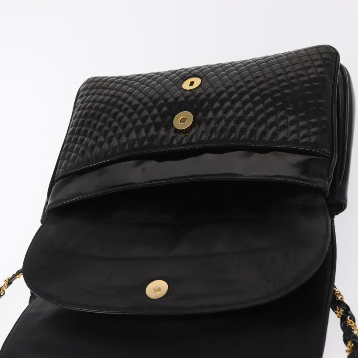 BALLY Chain Shoulder Bag Patent leather Black Gold Auth bs33141