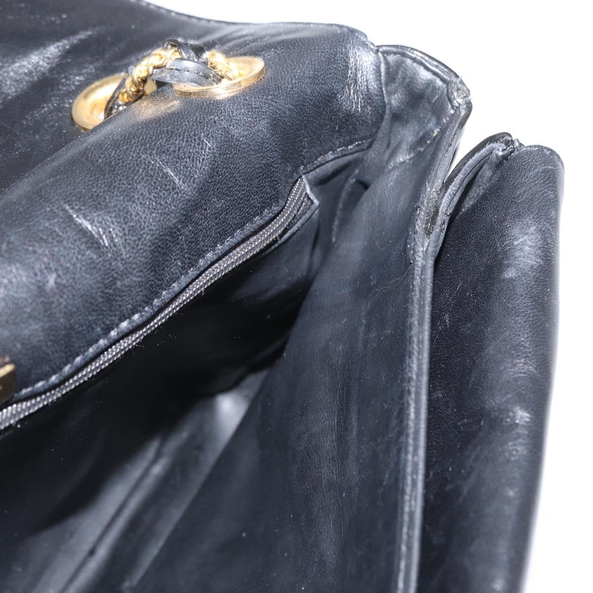 BALLY Chain Shoulder Bag Patent leather Black Gold Auth bs33141