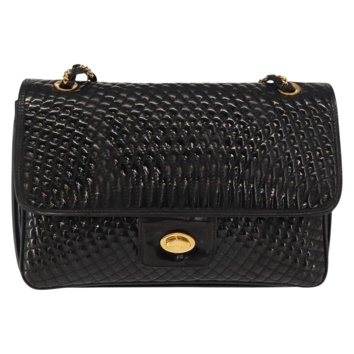 BALLY Chain Shoulder Bag Patent leather Black Gold Auth bs33141