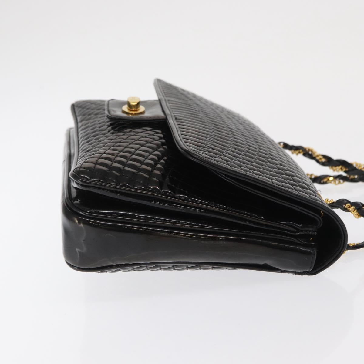 BALLY Chain Shoulder Bag Patent leather Black Gold Auth bs33141