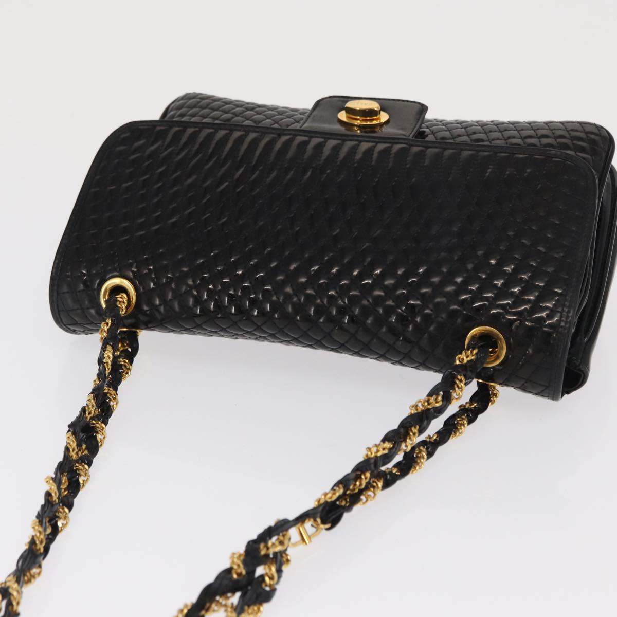 BALLY Chain Shoulder Bag Patent leather Black Gold Auth bs33141