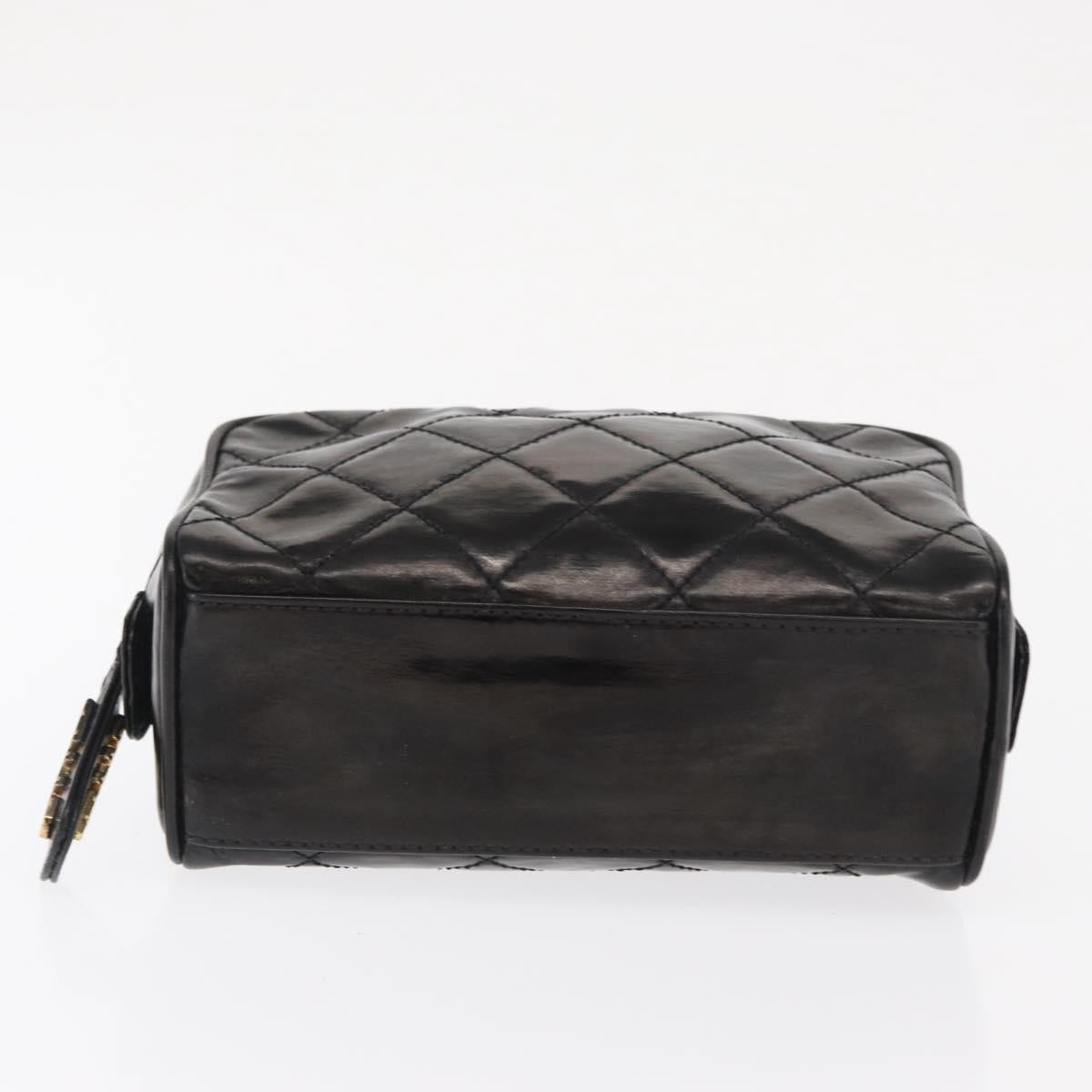 CHANEL Clutch Bag Patent leather Gold Black CC Auth bs33144