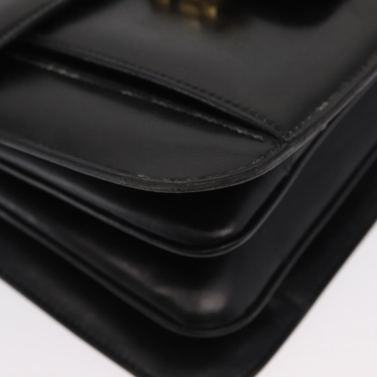 CELINE Horse Carriage Shoulder Bag Leather Black Gold Auth bs33159