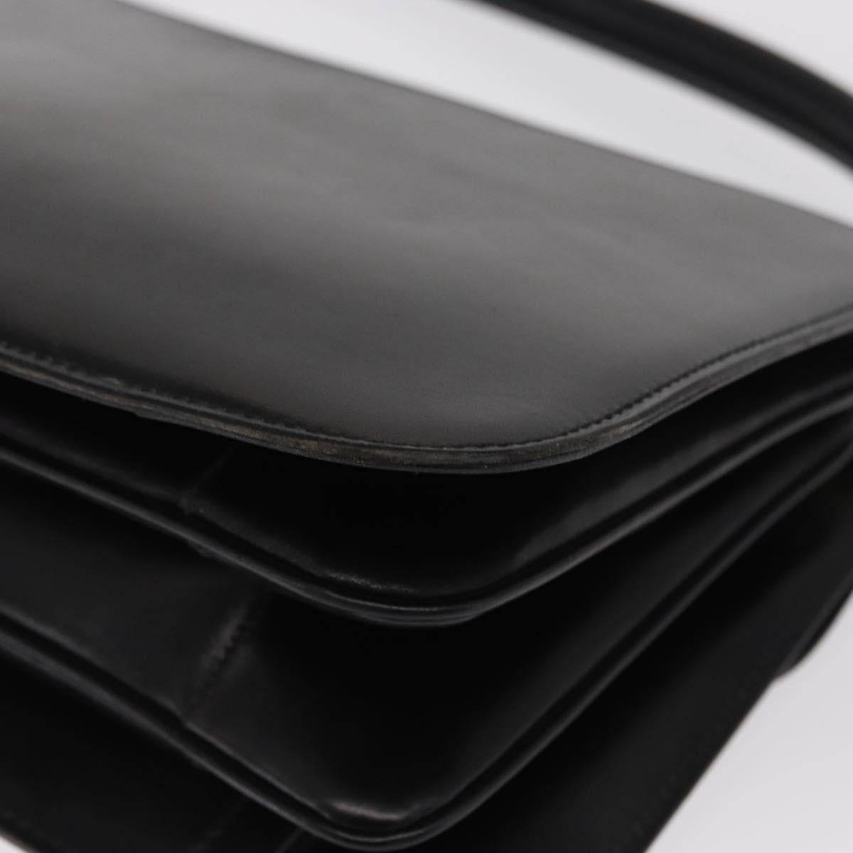 CELINE Horse Carriage Shoulder Bag Leather Black Gold Auth bs33159