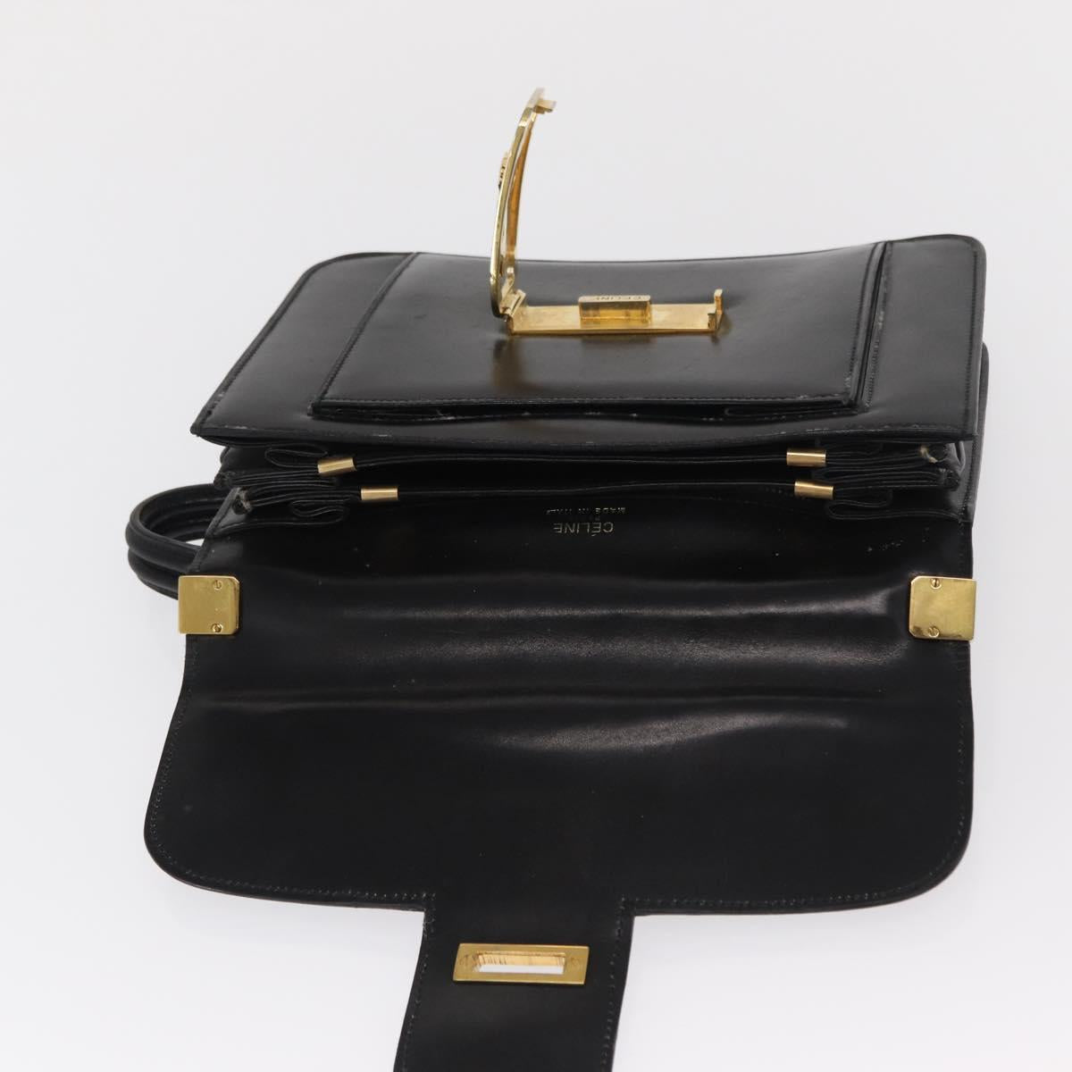 CELINE Horse Carriage Shoulder Bag Leather Black Gold Auth bs33159