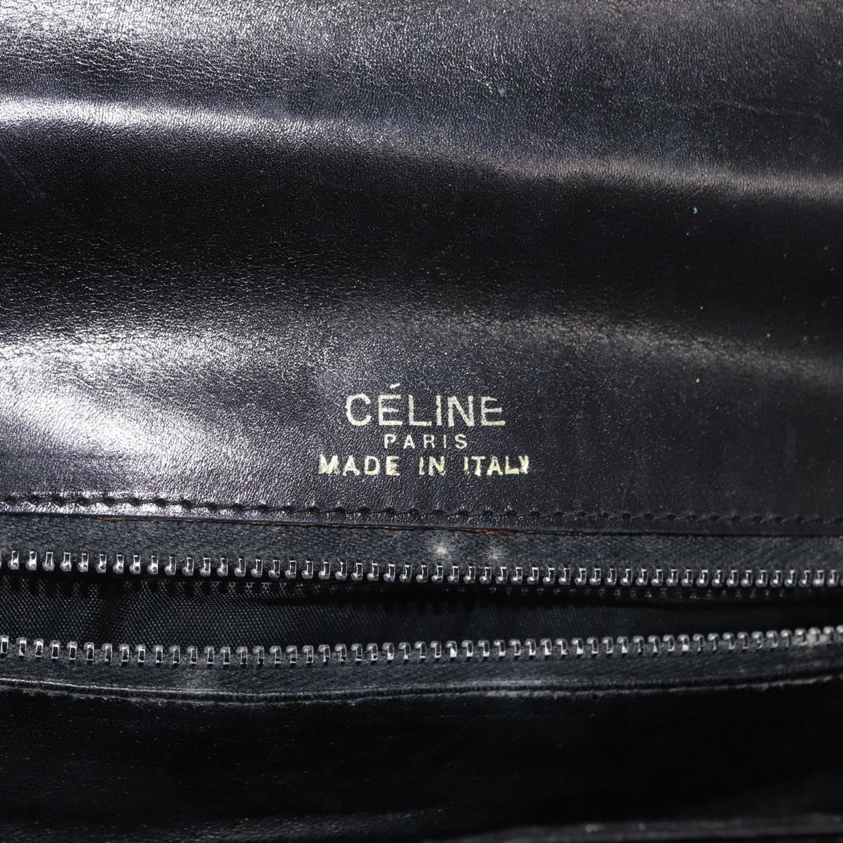 CELINE Horse Carriage Shoulder Bag Leather Black Gold Auth bs33159