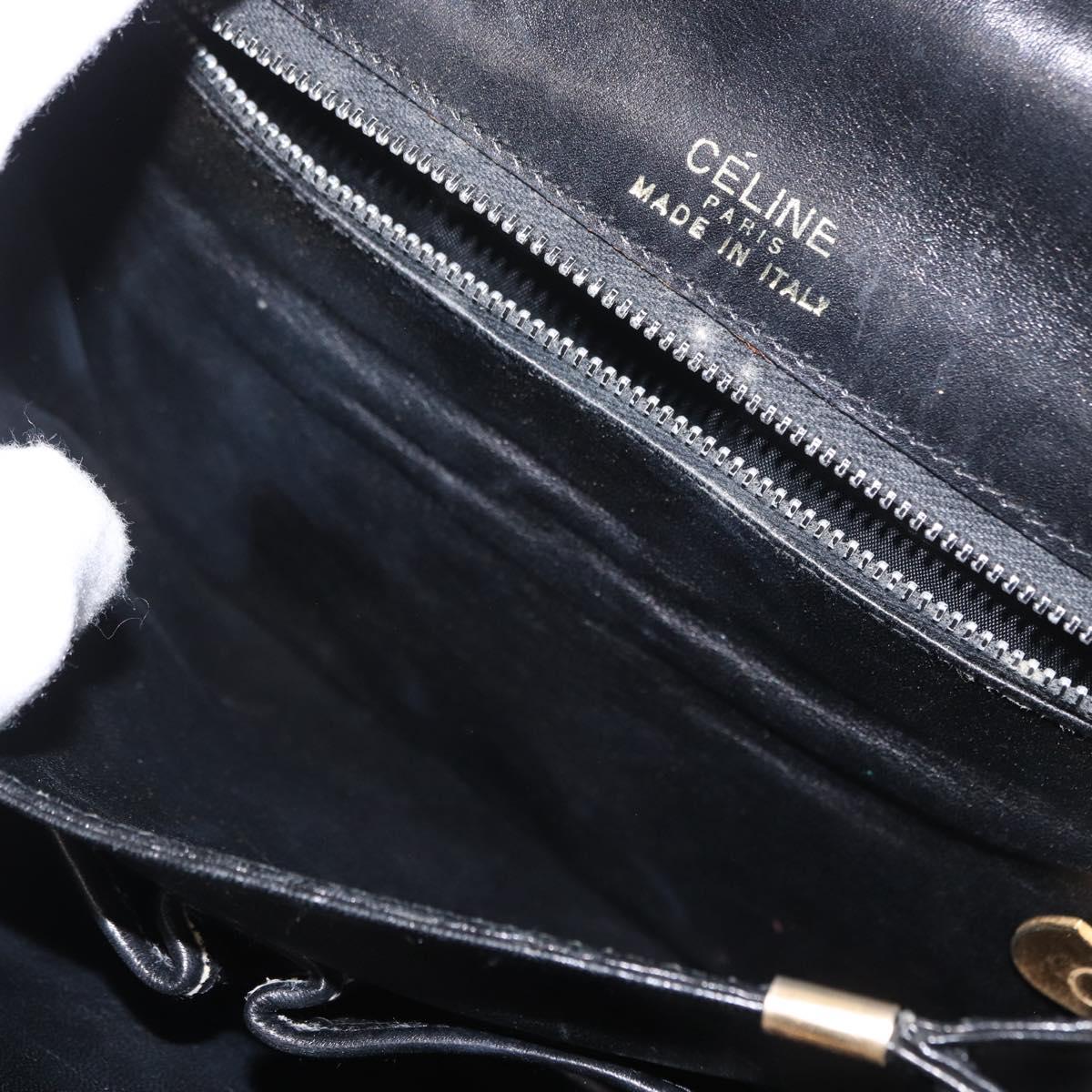 CELINE Horse Carriage Shoulder Bag Leather Black Gold Auth bs33159